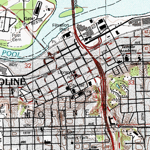 Topographic Map of Moline Post Office, IL