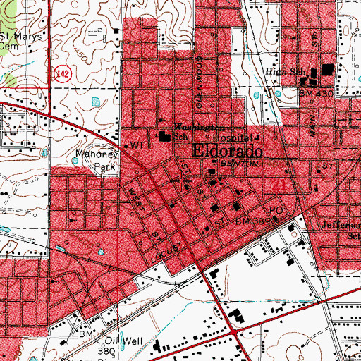 Topographic Map of Church of God of Eldorado, IL