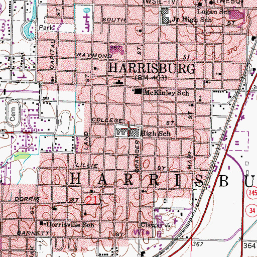 Topographic Map of Harrisburg High School, IL