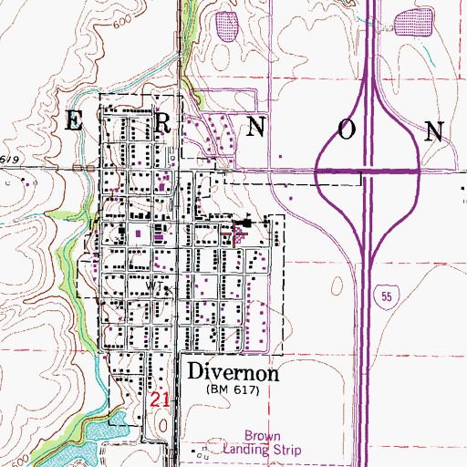 Topographic Map of Divernon High School (historical), IL