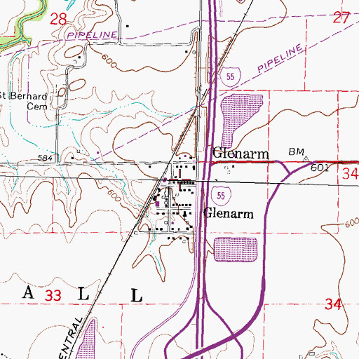 Topographic Map of Glenarm Post Office, IL