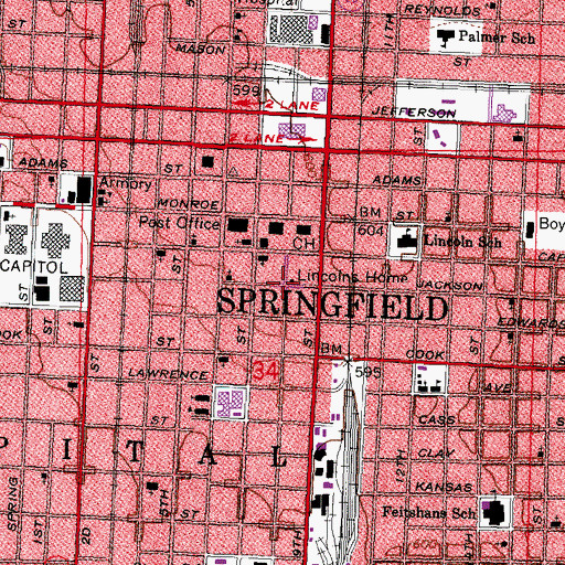 Topographic Map of Lincoln Home National Historic Site, IL