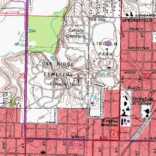 Topographic Map of Lincolns Tomb State Historic Site, IL