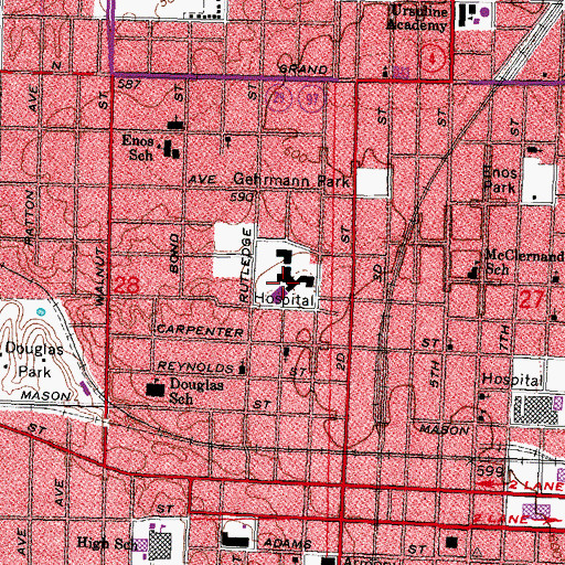 Topographic Map of Memorial Medical Center, IL