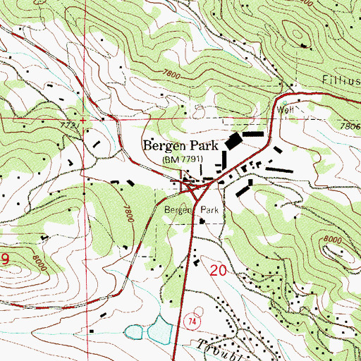 Topographic Map of Bergen Park, CO