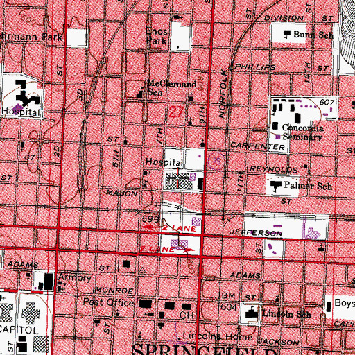 Topographic Map of Saint John's Hospital, IL