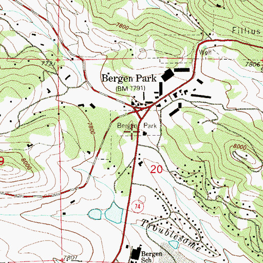 Topographic Map of Bergen Park, CO