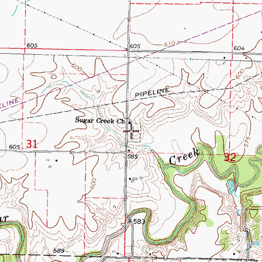 Topographic Map of Sugar Creek Cemetery, IL