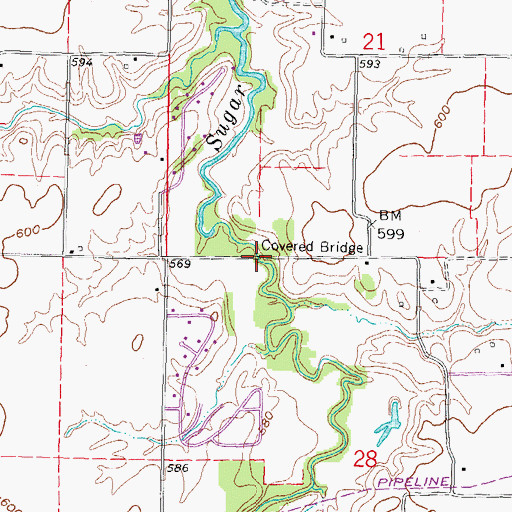 Topographic Map of Sugar Creek Covered Bridge, IL