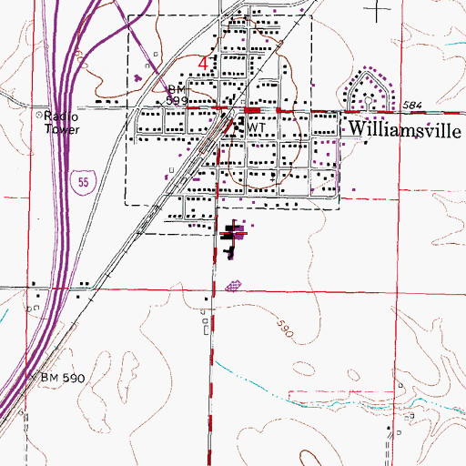 Topographic Map of Williamsville High School, IL