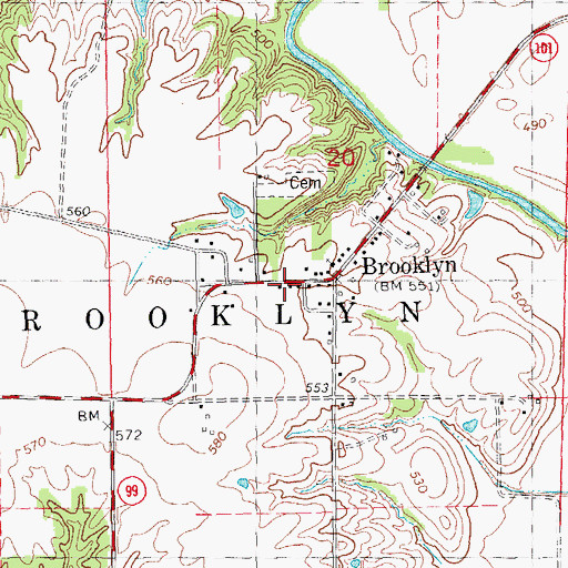 Topographic Map of Brooklyn Post Office (historical), IL
