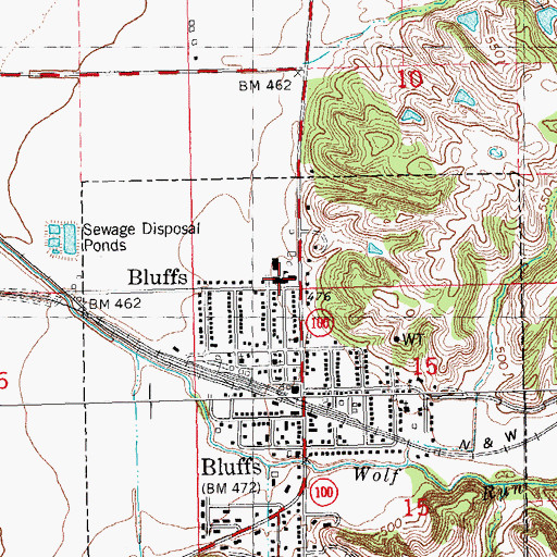 Topographic Map of Bluffs High School, IL