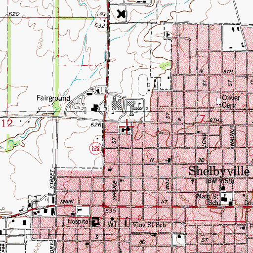 Topographic Map of First Baptist Church, IL
