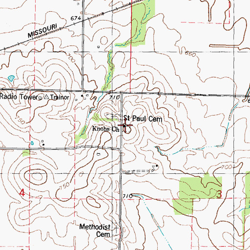 Topographic Map of Knobs Baptist Cemetery, IL