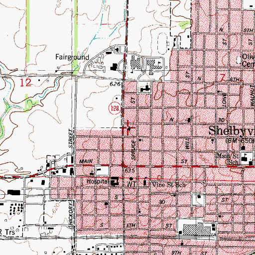 Topographic Map of Shelby Christian Church, IL