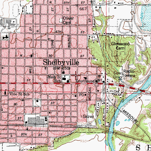 Topographic Map of Shelbyville Free Public Library, IL