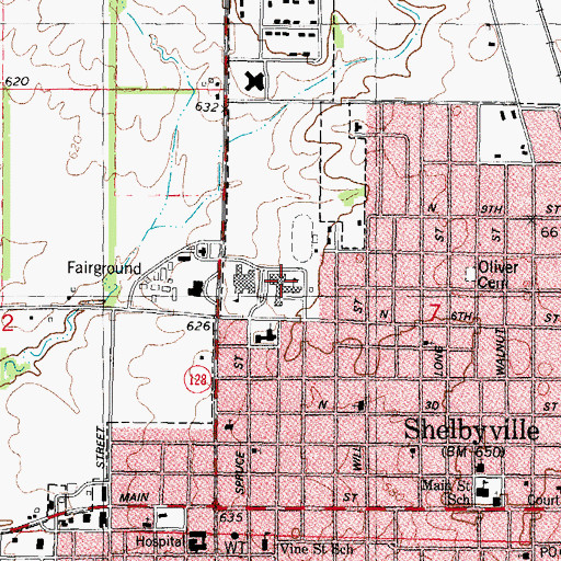 Topographic Map of Shelbyville High School, IL