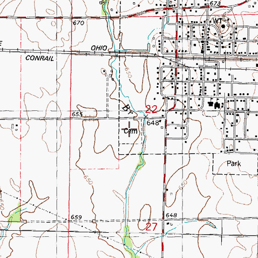 Topographic Map of Tower Hill Cemetery, IL