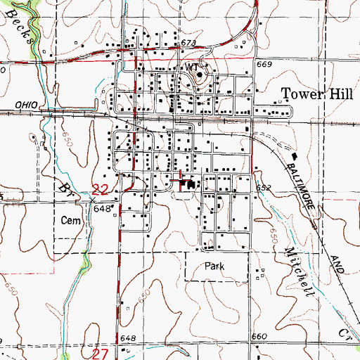 Topographic Map of Tower Hill Elementary School, IL