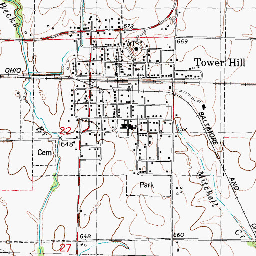 Topographic Map of Tower Hill High School, IL