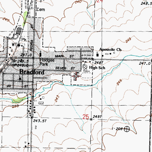 Topographic Map of Bradford Grade School, IL