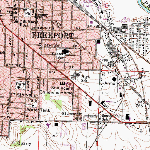 Topographic Map of Aquin High School, IL