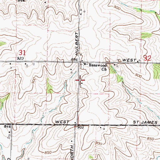 Topographic Map of Basswood Cemetery, IL