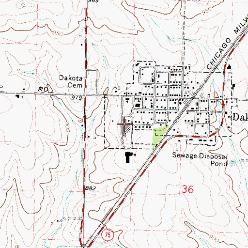 Topographic Map of Dakota High School, IL