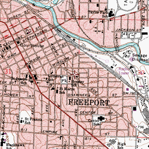 Topographic Map of Freeport Fire Department Station 2, IL