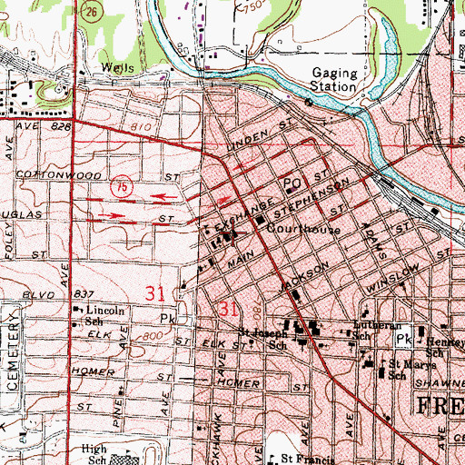 Topographic Map of Freeport City Hall, IL