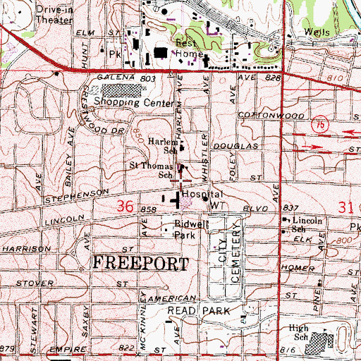 Topographic Map of Freeport Clinic, IL