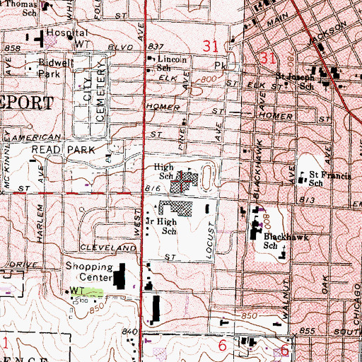 Topographic Map of Freeport High School, IL