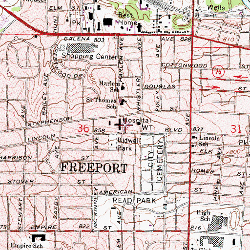 Topographic Map of FHN Memorial Hospital, IL