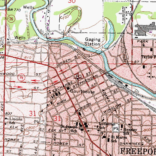 Topographic Map of Freeport Post Office, IL