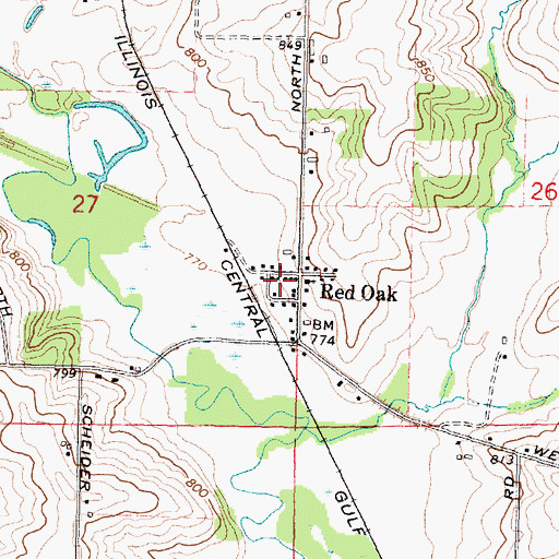 Topographic Map of Red Oak Post Office (historical), IL