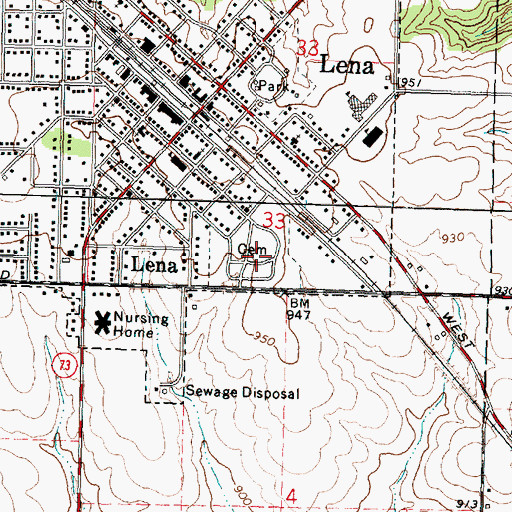 Topographic Map of Lena Cemetery, IL