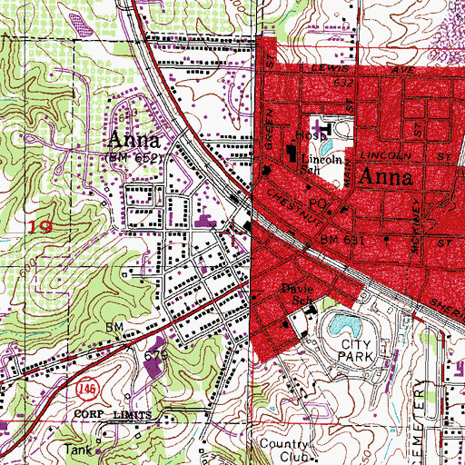 Topographic Map of Anna City Hall, IL