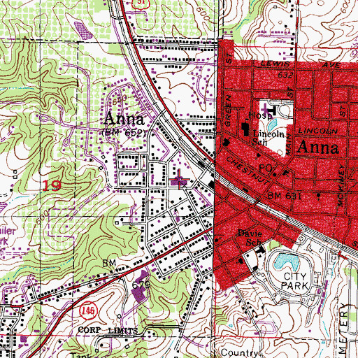 Topographic Map of Anna Junior High School, IL