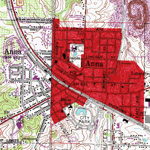 Topographic Map of Anna Post Office, IL