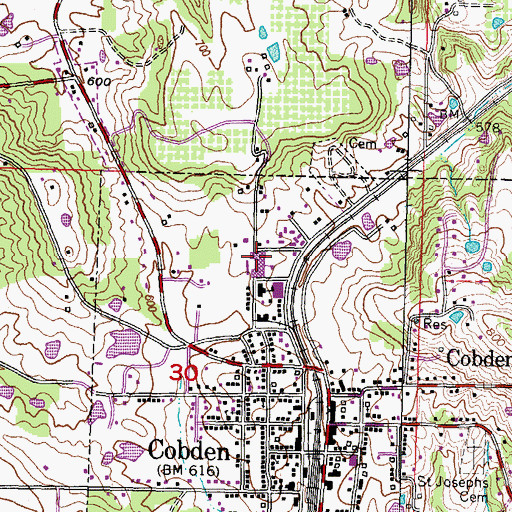 Topographic Map of Cobden High School, IL