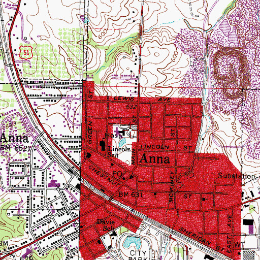 Topographic Map of Union County Hospital, IL