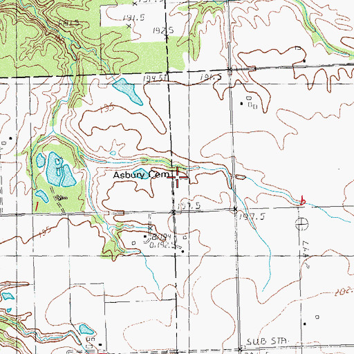 Topographic Map of Asbury Cemetery, IL