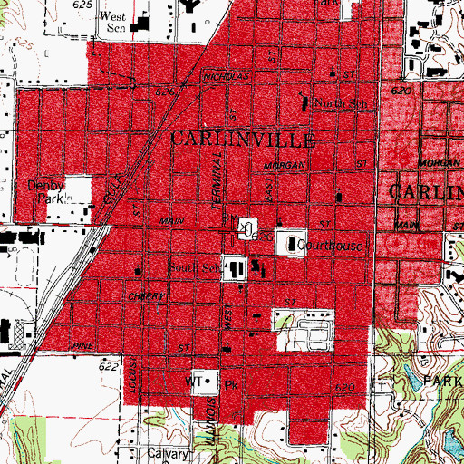 Topographic Map of Carlinville City Hall, IL