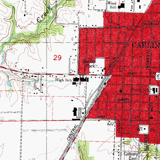 Topographic Map of Carlinville High School, IL