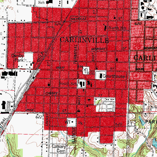 Topographic Map of Carlinville Historic District, IL