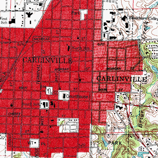 Topographic Map of Memorial Christian Church, IL