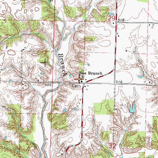 Topographic Map of Bee Branch Cemetery, IL