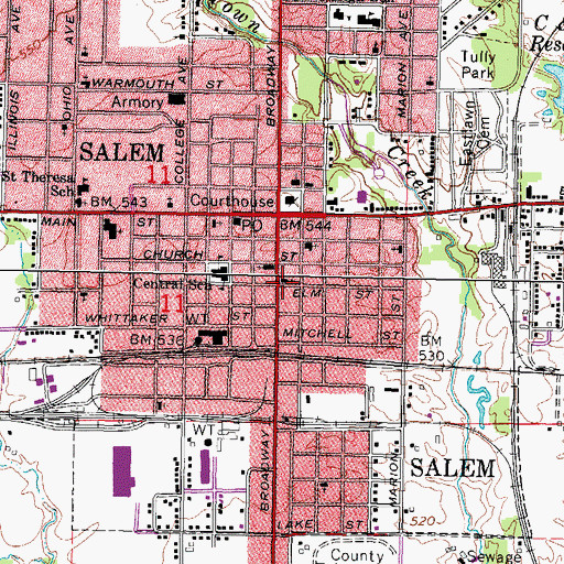 Topographic Map of Broadway Christian Church, IL