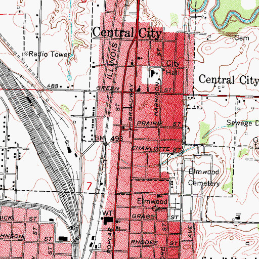 Topographic Map of Central City Baptist Church, IL
