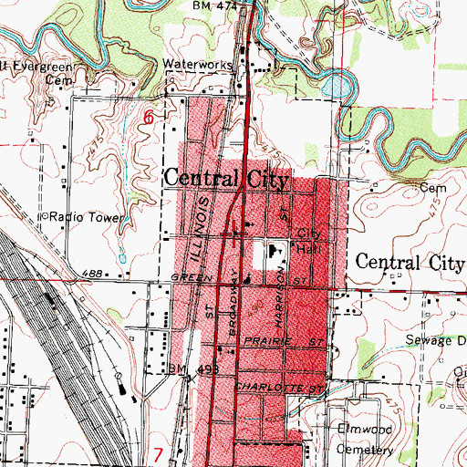 Topographic Map of Central City United Methodist Church, IL